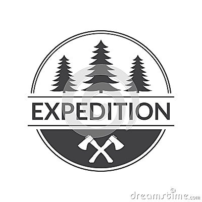 Expedition emblem or logo. Forest label. Camp, outdoor adventure design concept. Vector illustration Vector Illustration